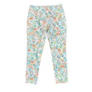 Thin Her Slimming Women's Pants Pretty Paisley White Green Orange Size Medium